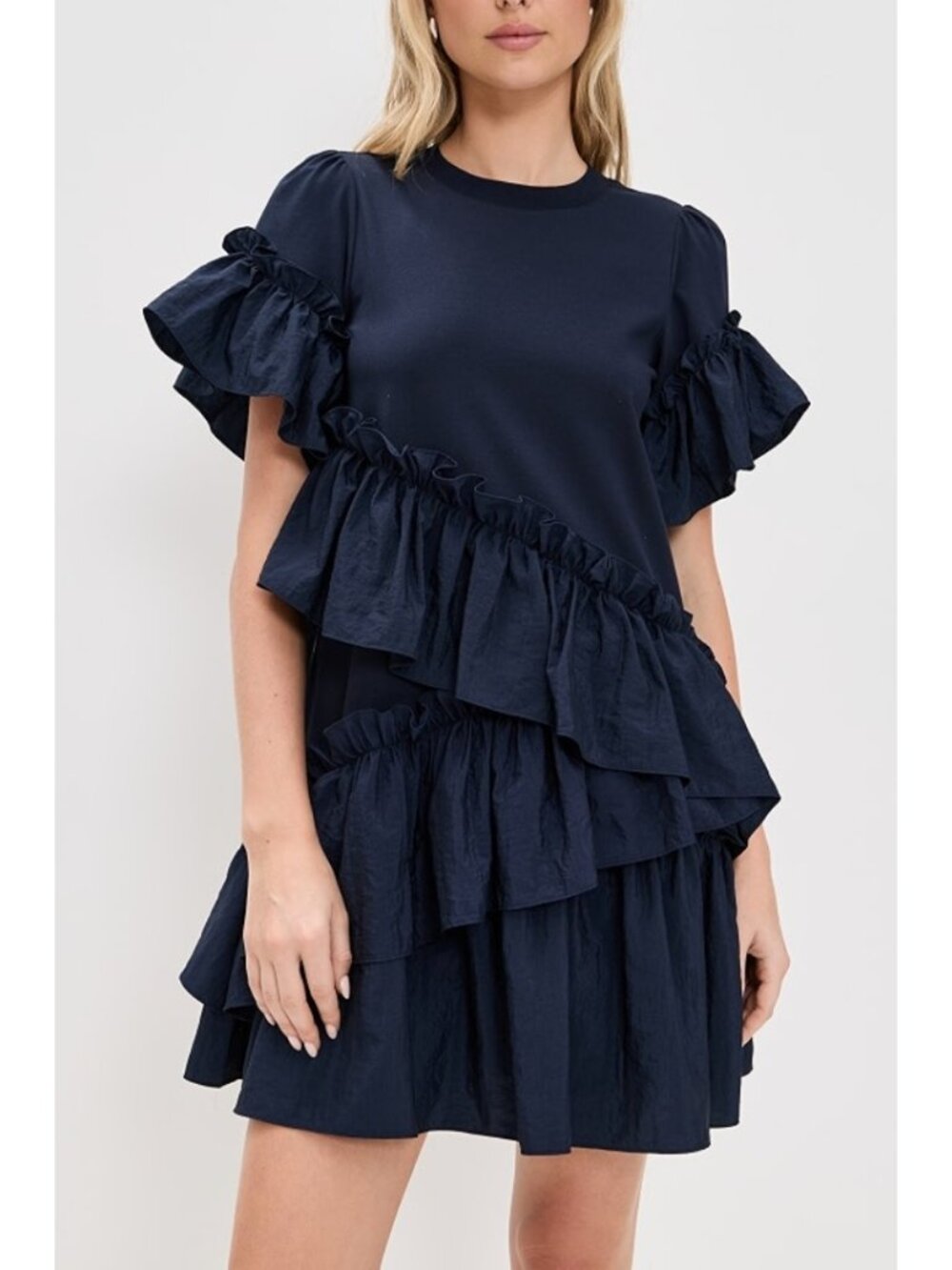 Cinq à Sept Kendria Mini Dress Navy Blue Ruffled Flutter Sleeve Lightweight Sz L
